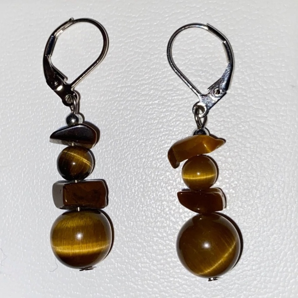 Tigers Eye Cats Eye Dangle Earrings - Picture 4 of 8